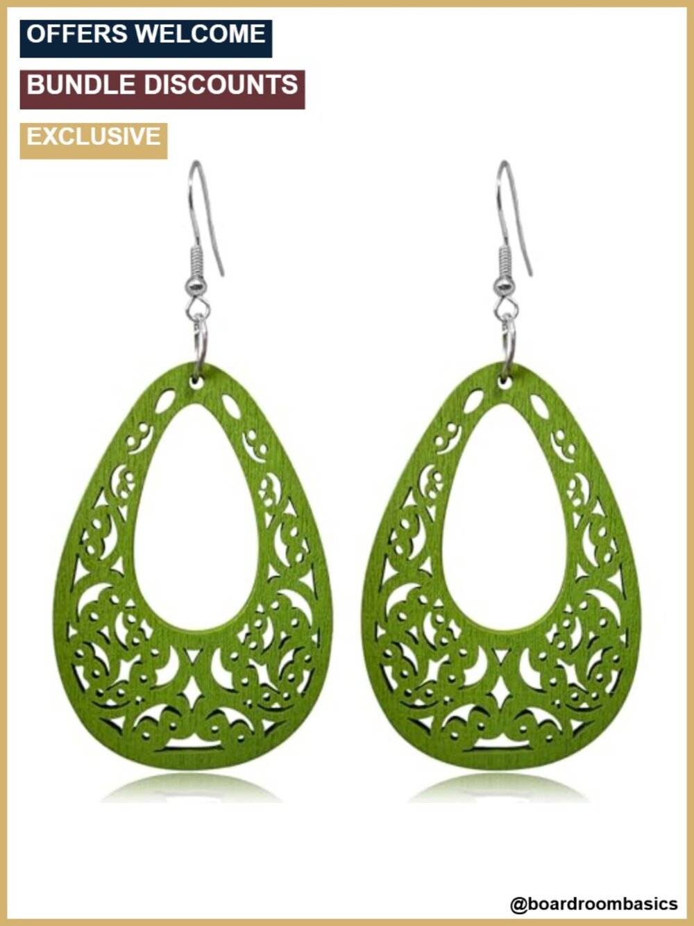 Bohemian Wooden Teardrop Dangle Earrings Lightweight Vintage